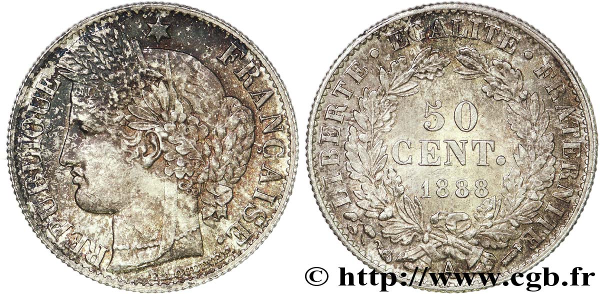 50 centimes Cérès Troisième République 1888 Paris F.189/13 SC 