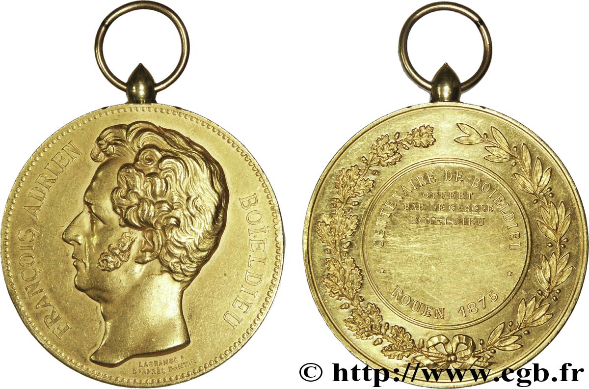 TERCERA REPUBLICA FRANCESA Médaille OR 51, François Adrien Boïeldieu avec bélière EBC