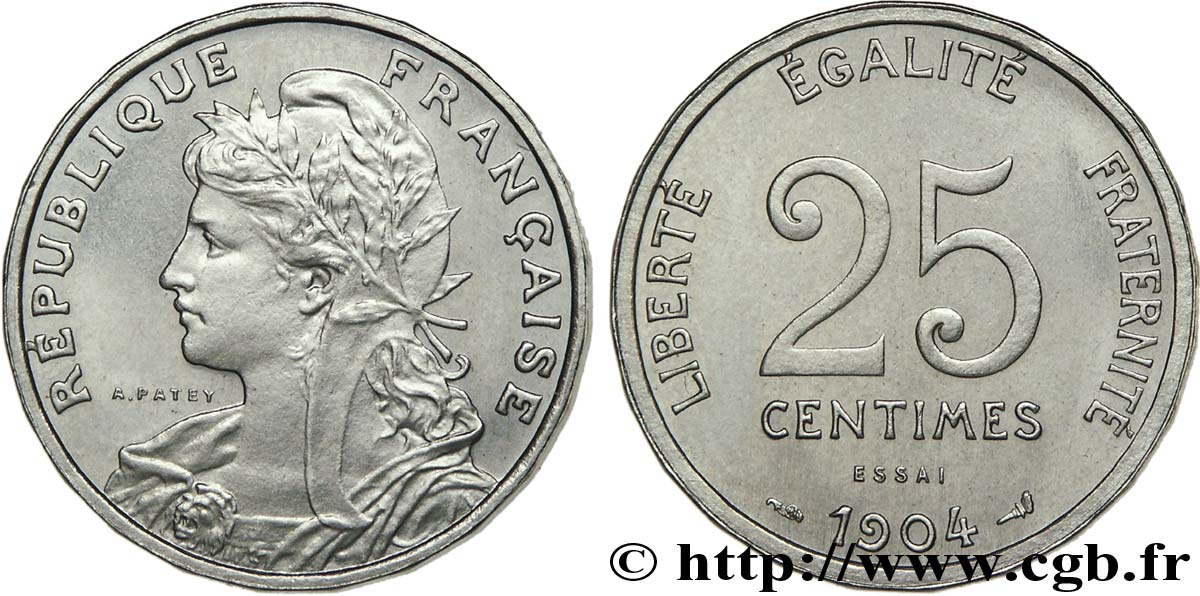 Essai de 25 centimes Patey, champ lisse au revers 1904 Paris VG.4521  fST 