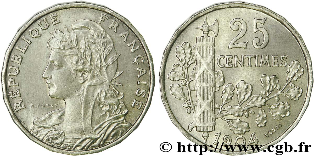 Essai de 25 centimes Patey, 2e type 1904 Paris F.169/1 SPL 