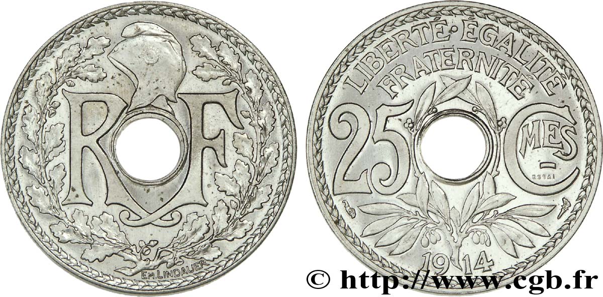 Essai de 25 centimes Lindauer souligné 1914 Paris F.170/1 MS 