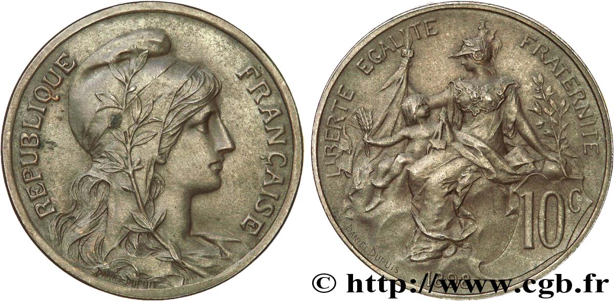 Piéfort de 10 centimes Daniel-Dupuis, sans le mot essai, flan mat 1898 Paris F.136/6P VZ 