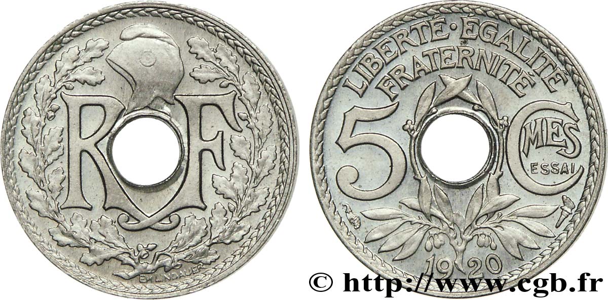 Essai de 5 centimes Lindauer en cupro-nickel 1920 Paris F.122/1 FDC 
