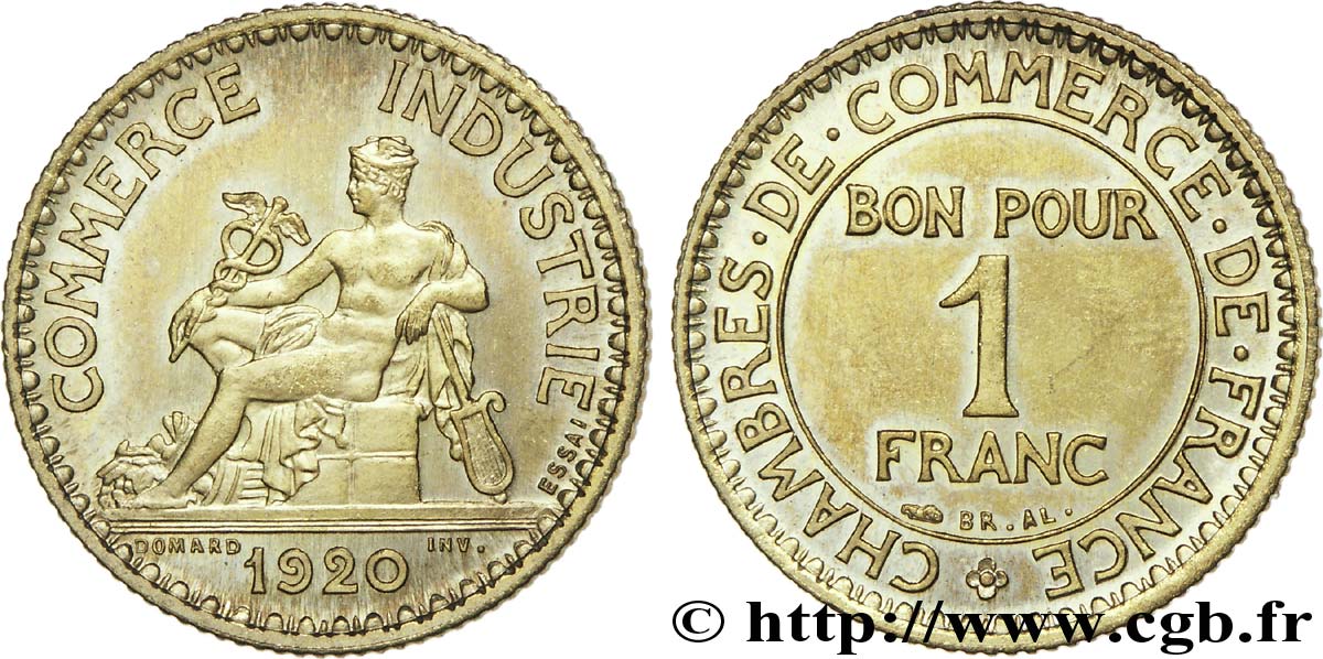 Essai de 1 franc Chambres de Commerce bronze-aluminium 1920 Paris F.218/1 MS 