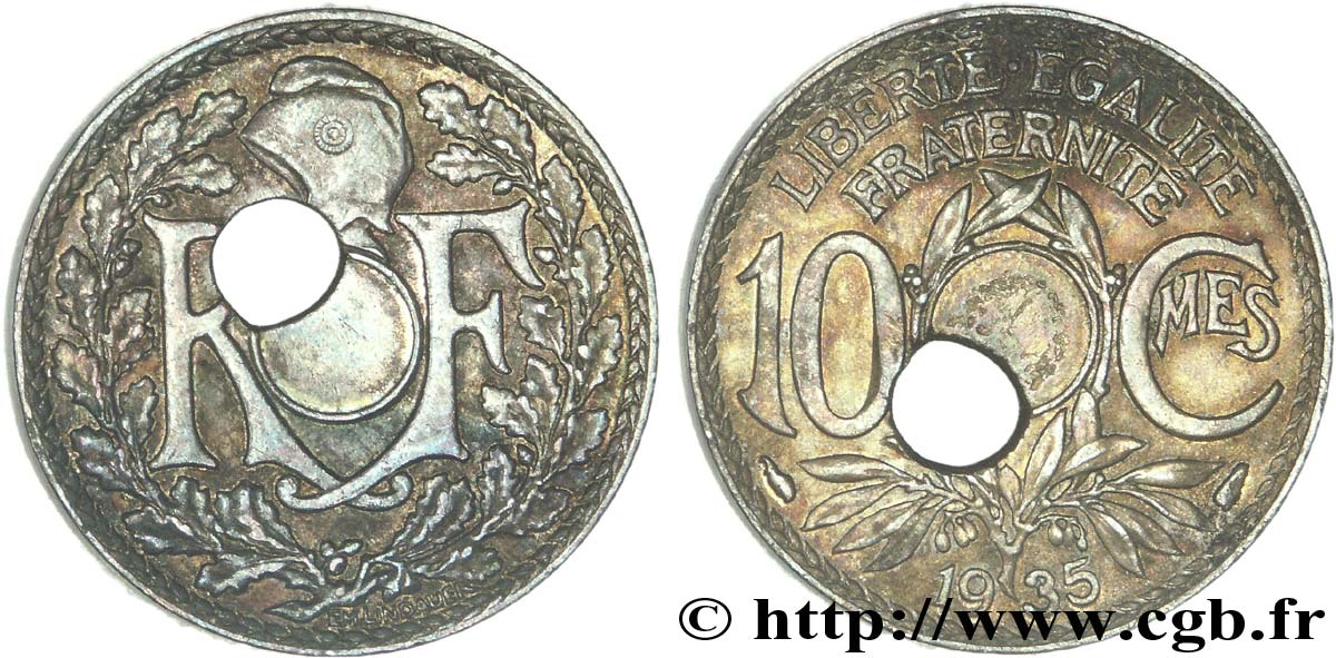 10 centimes Lindauer, trou décentré 1935 Paris F.138/22 SUP 