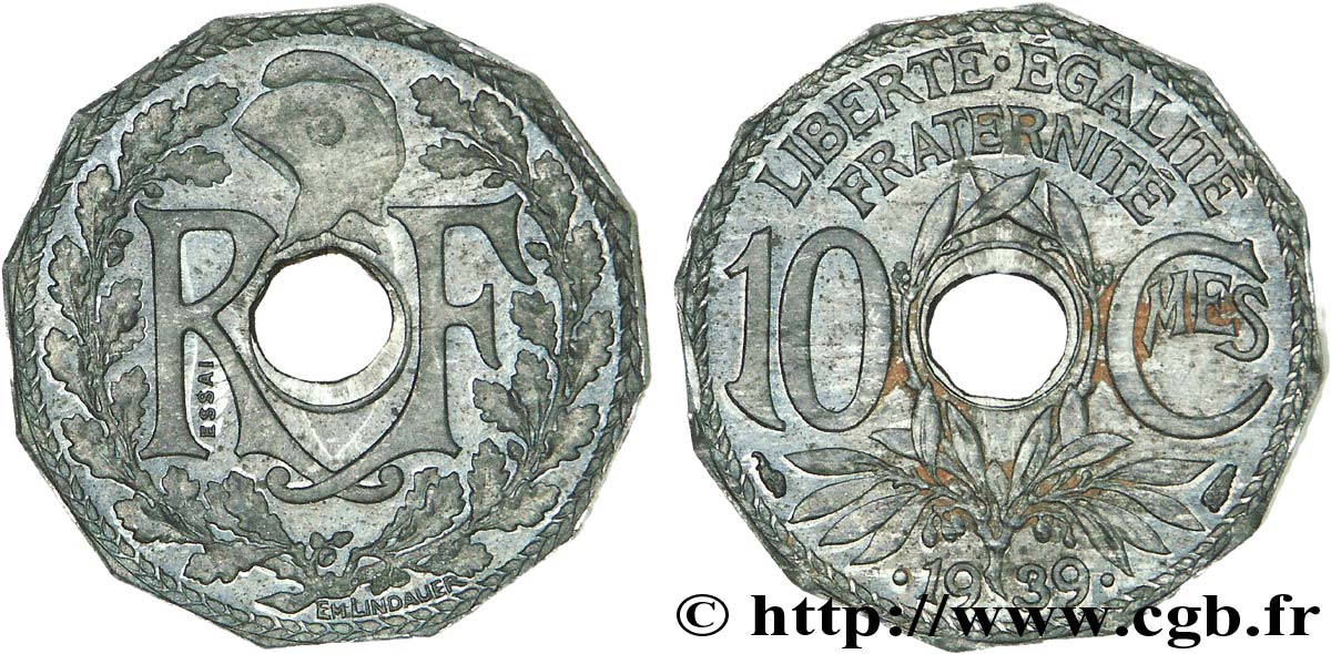 Essai de 10 centimes Lindauer en zinc 1939 Paris VG.-  AU 