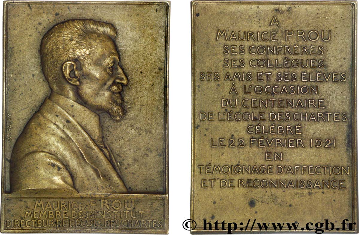 TROISIÈME RÉPUBLIQUE Médaille plaquette BR 42 x 60, Maurice Prou TTB+