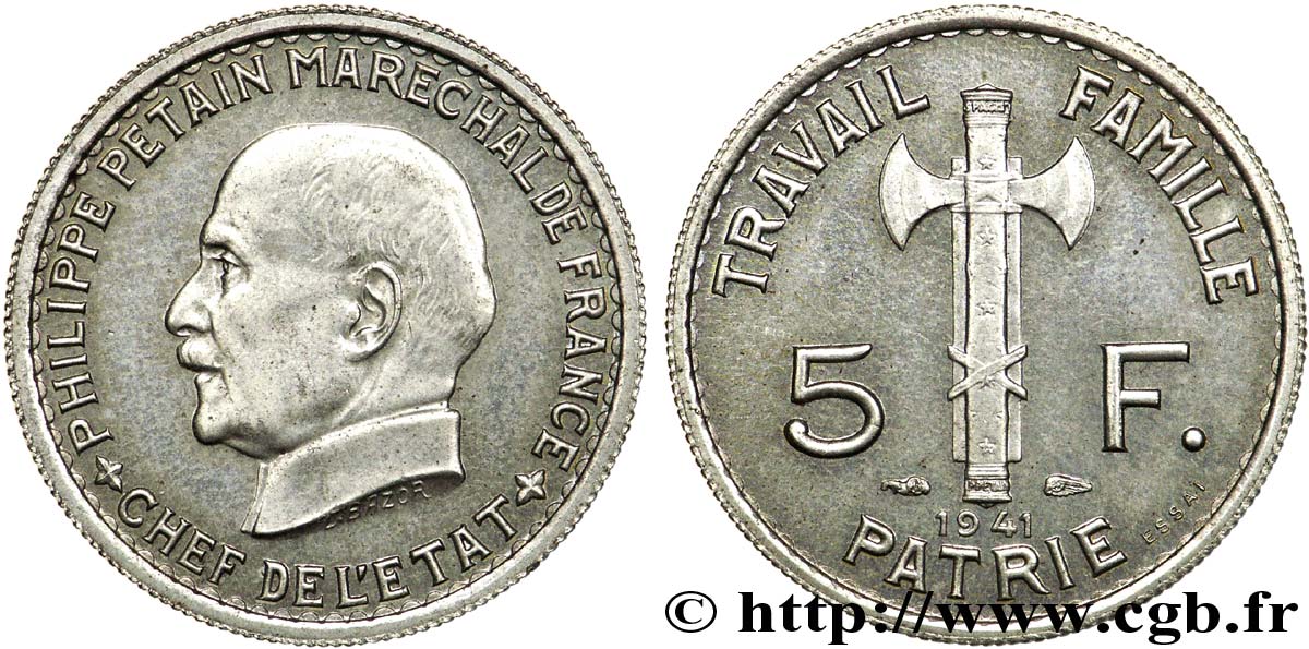 Essai de 5 francs Pétain 1941 Paris F.338/1 MS 