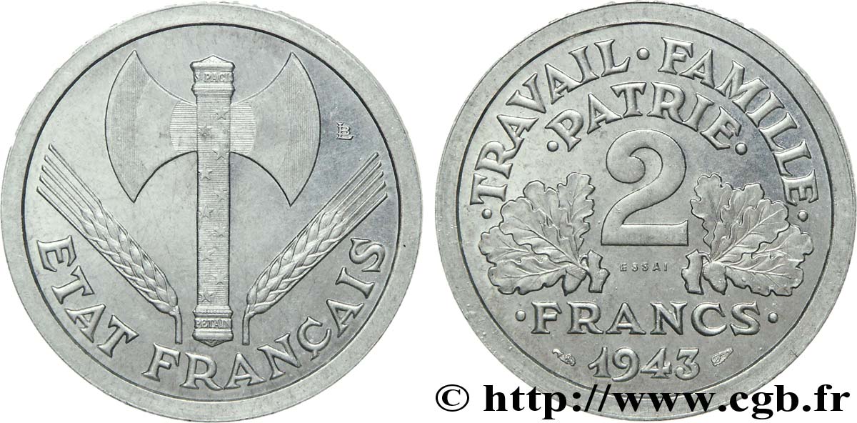 Essai de 2 francs Francisque 1943 Paris F.270/1 SUP 