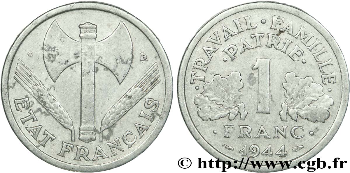 1 franc Francisque légère, petit c 1944 Castelsarrasin F.223/8 MB 