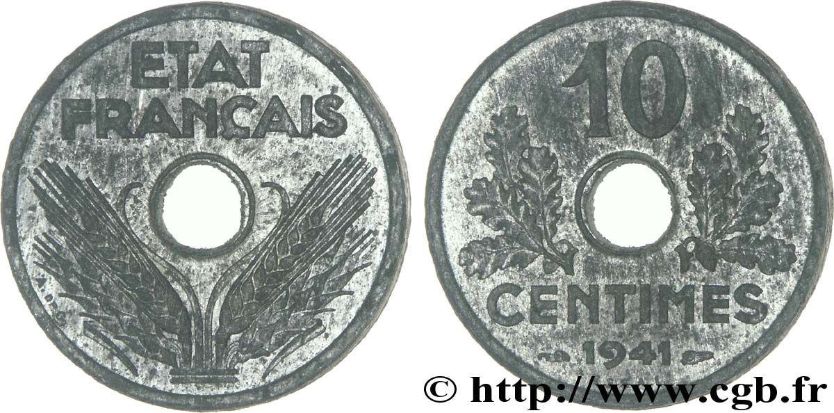 Essai - piéfort de 10 centimes 1941 Paris F.141/1P SC 