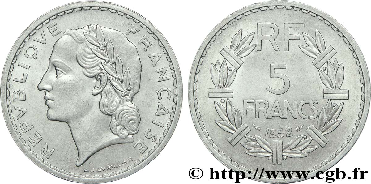 5 francs Lavrillier en aluminium 1952 Paris F.339/22 AU 