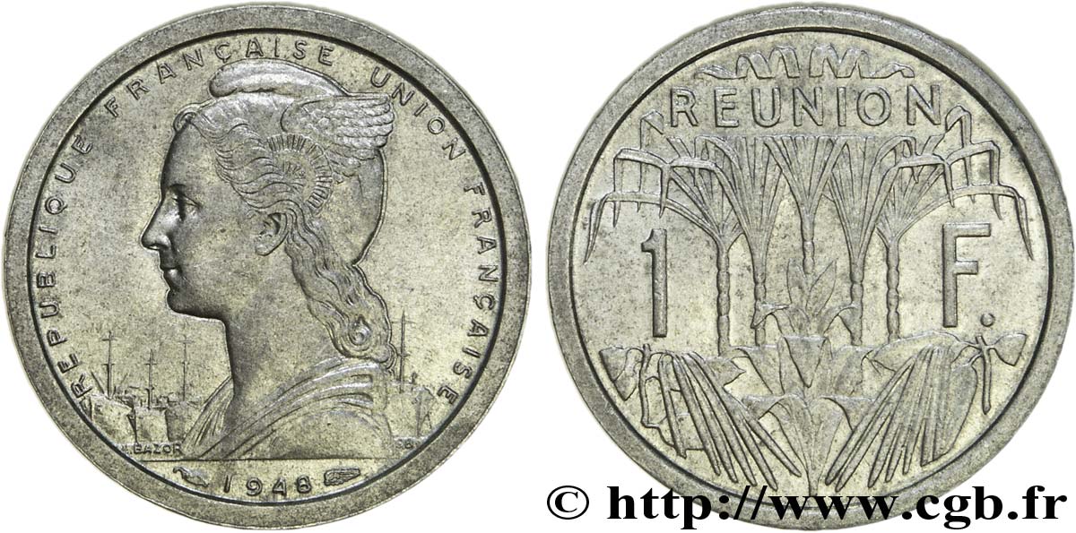 QUATRIÈME RÉPUBLIQUE - UNION FRANÇAISE - ÎLE DE LA RÉUNION 1 franc Union française en aluminium 1948 Monnaie de Paris VZ 