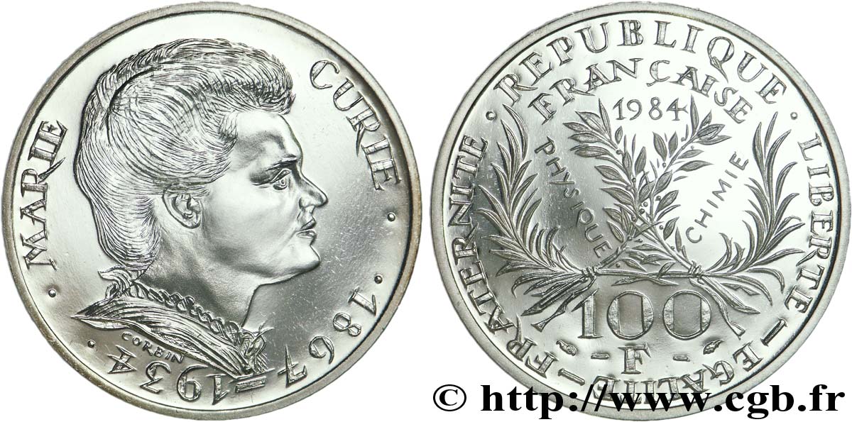 Belle Épreuve 100 francs Marie Curie 1984 Paris F.1600 2 MS 