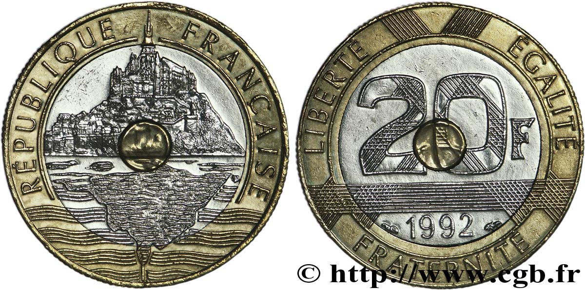 20 francs Mont Saint-Michel, 4 cannelures, V ouvert 1992 Pessac F.403/5 SPL 