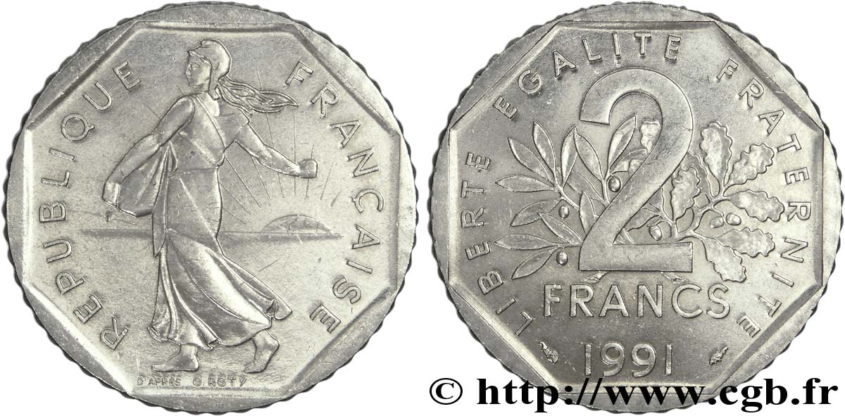 2 francs Semeuse, nickel, frappe monnaie 1991 Pessac F.272/15 AU 