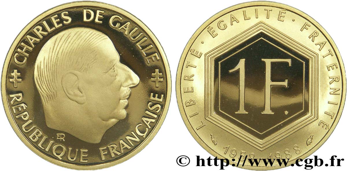 1 franc or De Gaulle 1988 Paris F.1000 1 FDC 