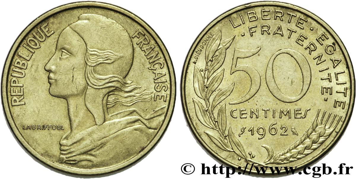 50 centimes Marianne, col à 4 plis 1962 Paris F.197/3 BB 