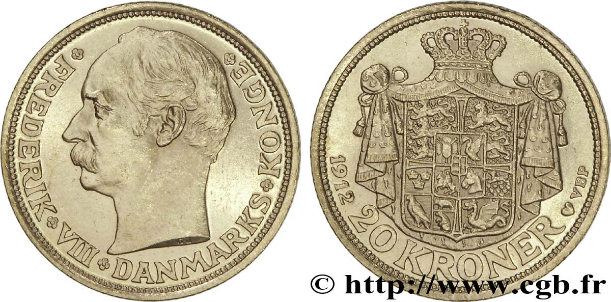 DÄNEMARK - KÖNIGREICH DÄNEMARK - FRIEDRICH VIII. 20 kroner 1912 Copenhague VZ 