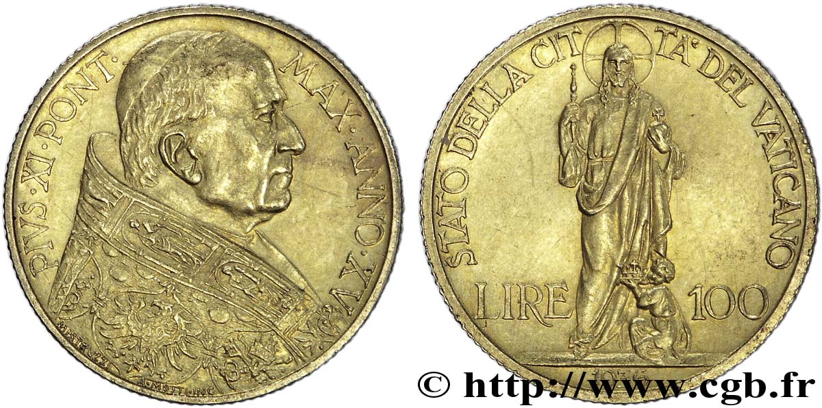 VATIKAN - PIE XI. (Achille Ratti) 100 lires 1936 Rome VZ 