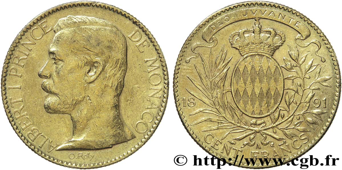 MONACO - PRINCIPALITY OF MONACO - ALBERT I 100 francs or 1891 Paris XF 