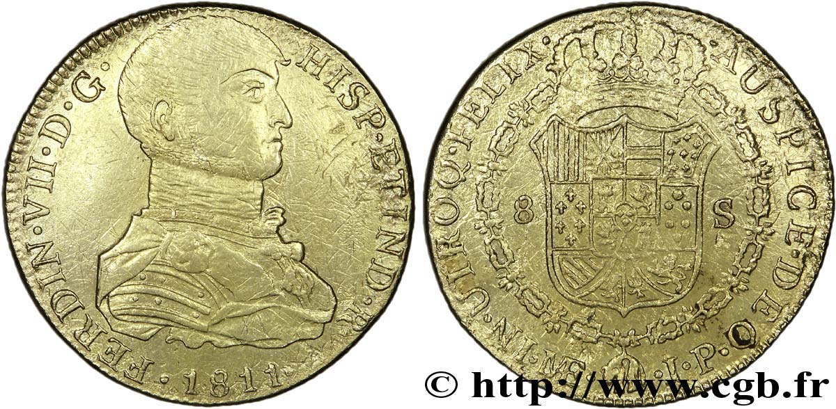 PERU - KINGDOM OF SPAIN AND INDIES - FERDINAND VII 8 escudos 1811 Lima VF 