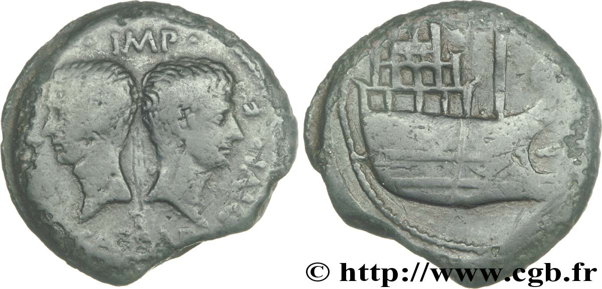 GALLIA - VIENNA - VIENNE - JULIUS CAESAR and OCTAVIAN Dupondius, (GB, Æ 31) XF