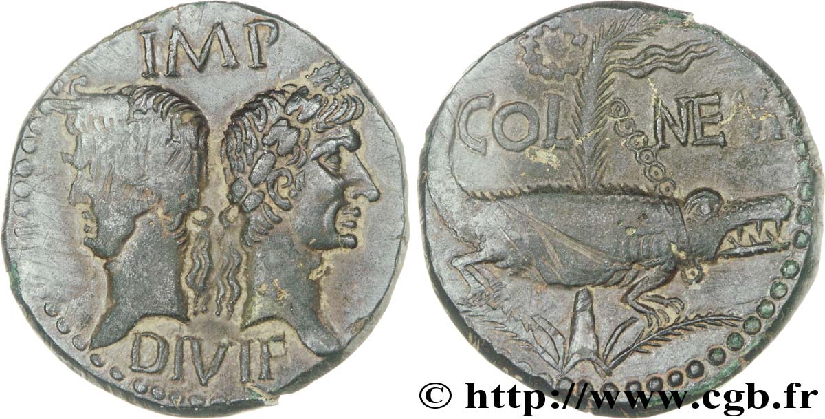 NEMAUSUS - NISMA - AUGUSTO e AGRIPPA Dupondius (as), (MB, Æ 26) AU