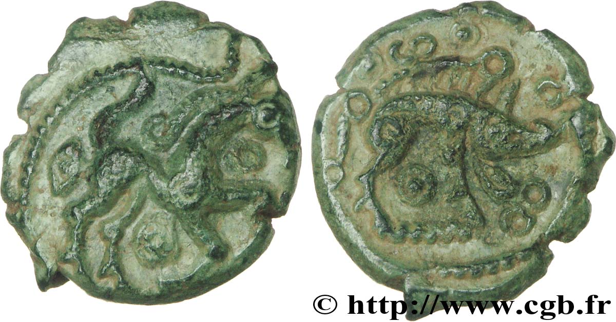 GALLIEN - BELGICA - AMBIANI (Region die Amiens) Bronze au cheval et au sanglier, “type des dépôts d’Amiens” VZ