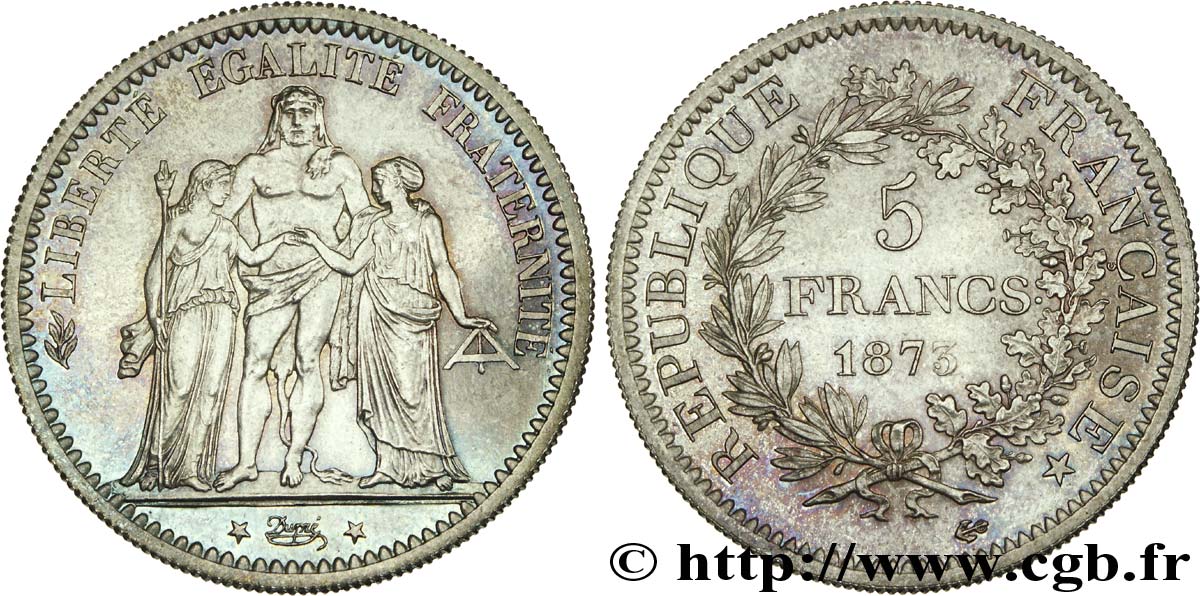 Essai de frappe de la 5 francs Semeuse de 1898 au type de la 5 francs Hercule, tranche striée 1873 Paris F.334/9 var. FDC 