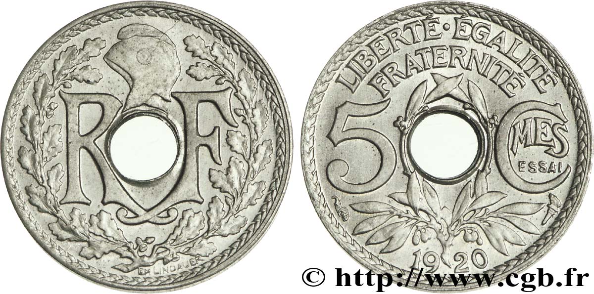 Essai de 5 centimes Lindauer en cupro-nickel 1920 Paris F.122/1 SPL 