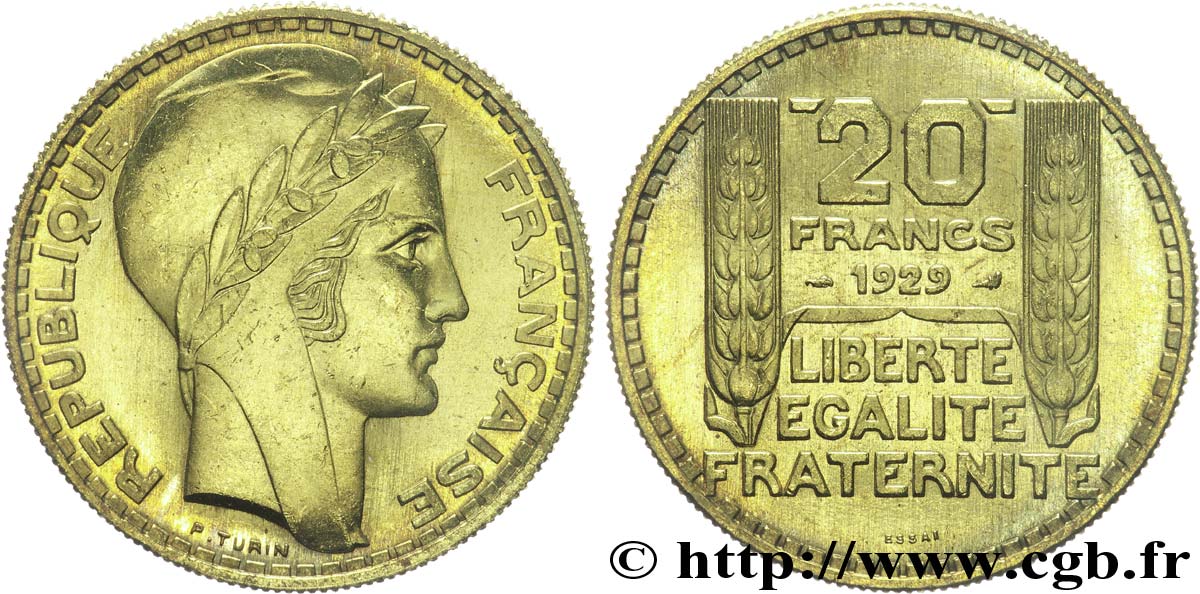 Essai de 20 francs Turin en bronze-aluminium 1929 Paris VG.5242  fST 