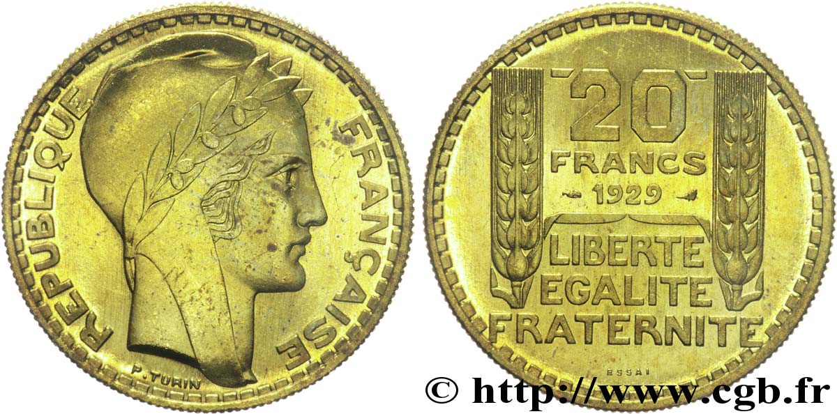 Essai de 20 francs Turin en bronze-aluminium 1929 Paris VG.5242 SPL 