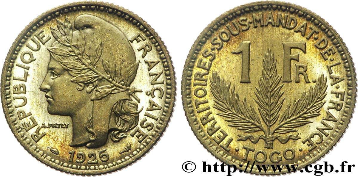TOGO - MANDATO FRANCESE 1 franc, pré-série de Morlon poids lourd, 5 grammes 1925 Paris MS 