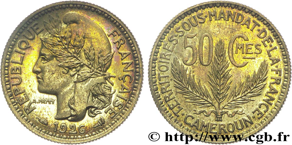 CAMERUN - Territorios sobre mandato frances 50 centimes léger - Essai de frappe de 50 cts Morlon - 2 grammes 1926 Paris SC 