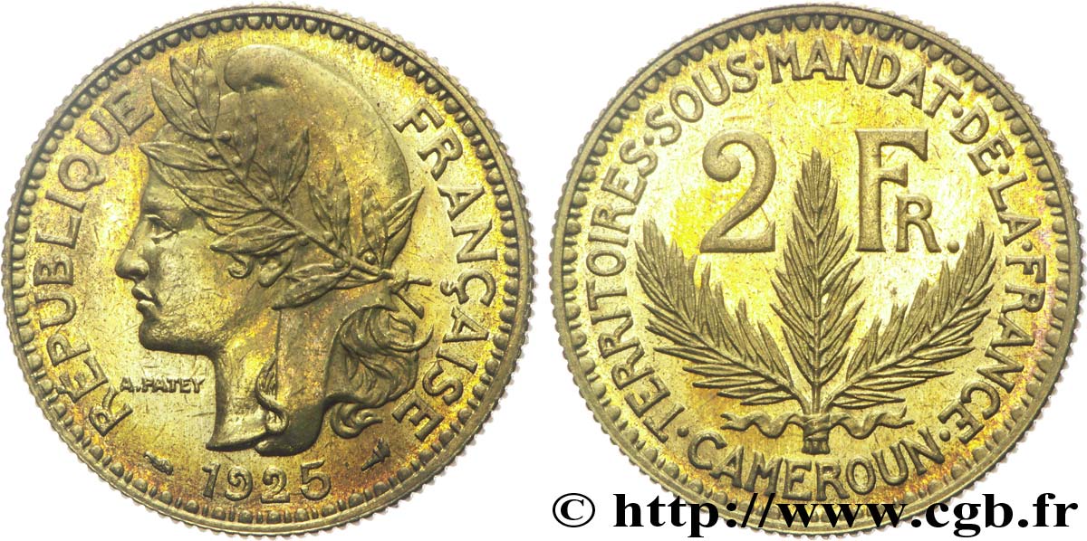 CAMERUN - Territorios sobre mandato frances 2 Francs poids léger - Essai de frappe de 2 Francs Morlon - 8 grammes 1925 Paris SC 