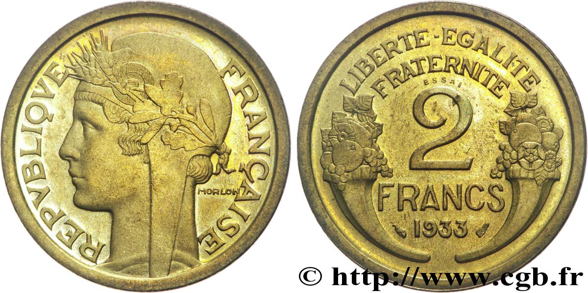 Essai de 2 francs Morlon sans raisin 1933 Paris F.268/4 fST 