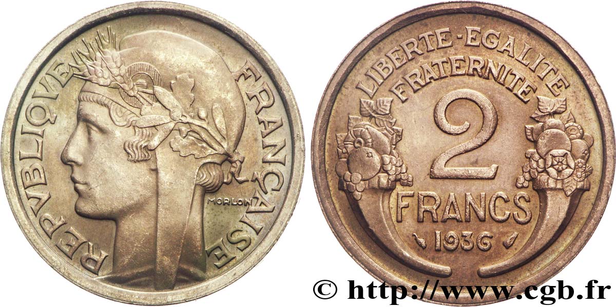 Essai de 2 francs Morlon, fer plaqué nickel à l avers (??) 1936 Paris VG.5432  SPL 
