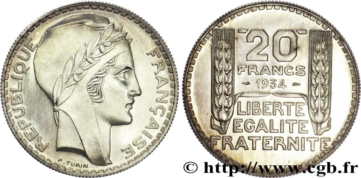 20 Francs Turin 1934 Paris F.400/6 FDC 