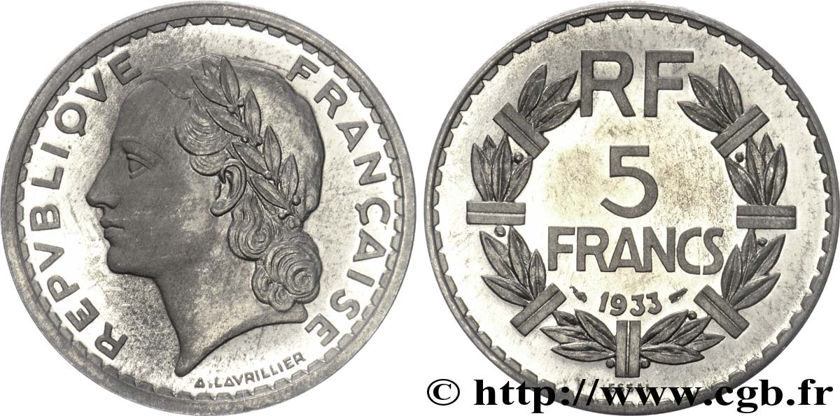 Essai de 5 francs Lavrillier, en aluminium, léger 1933 Paris G.-  SC 