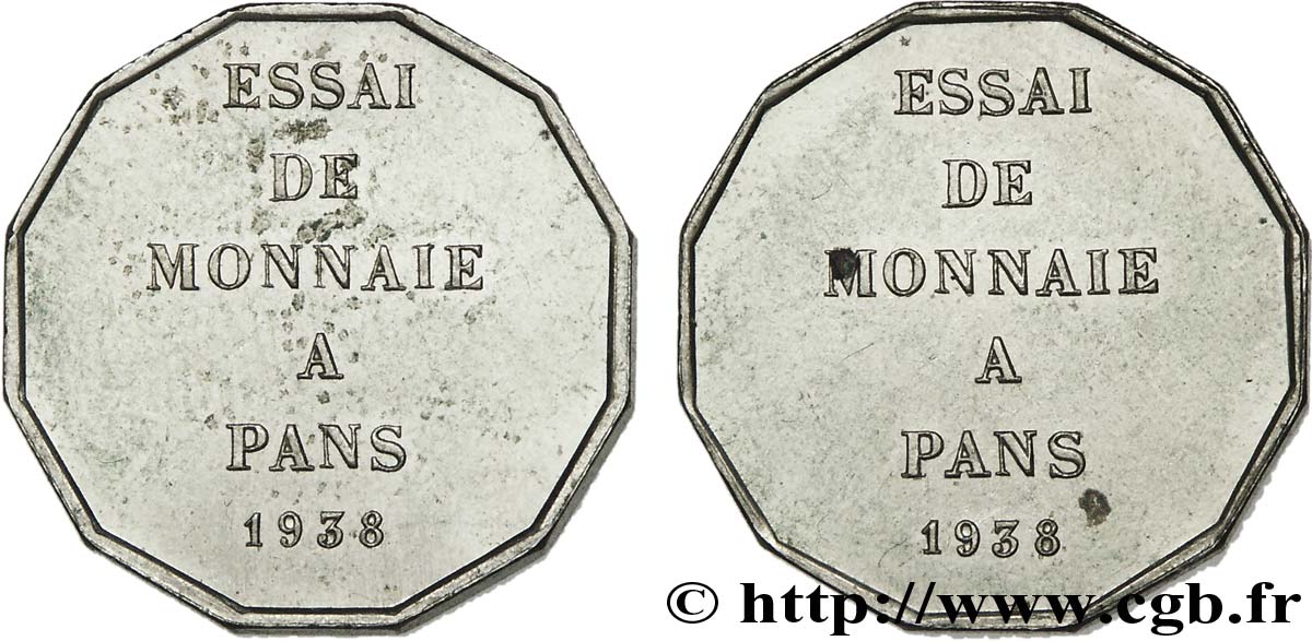 Essai de fabrication de monnaie à 12 pans 1938 Paris VG.5489  h MS 