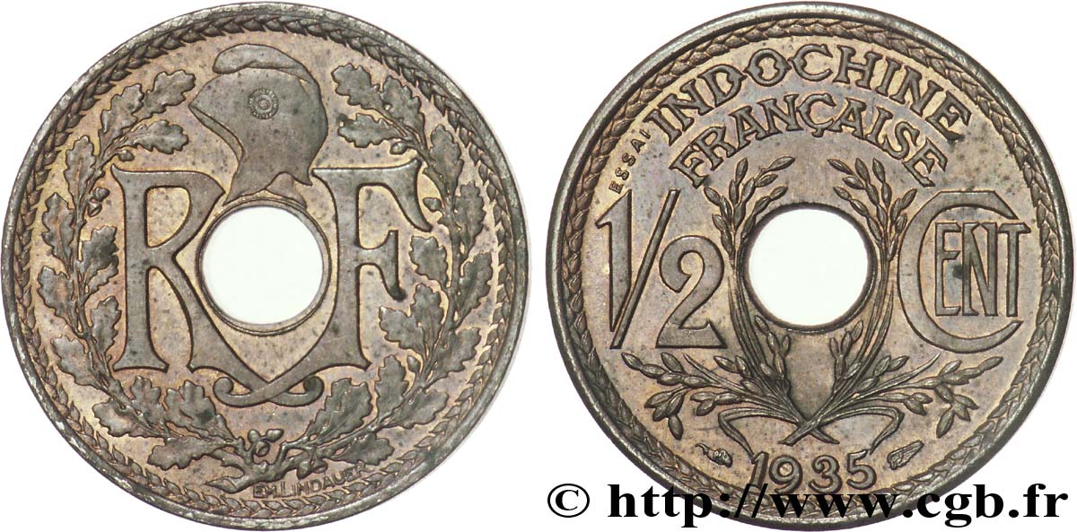 III REPUBLIC - INDOCHINA Essai de 1/2 centime Lindauer 1935 Paris MS 