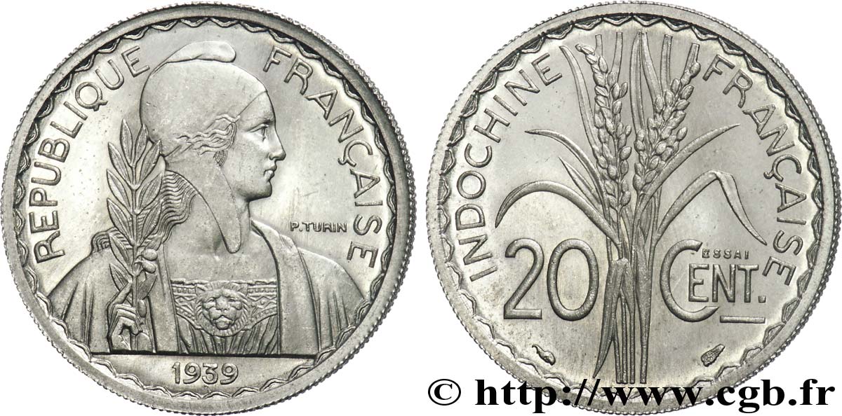 TROISIÈME RÉPUBLIQUE - INDOCHINE FRANÇAISE Essai 20 centimes 1939 Paris SPL 