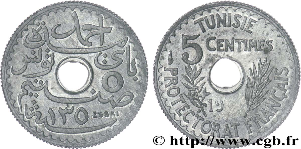 TUNISIE - PROTECTORAT FRANÇAIS - MOHAMED EL HABIB BEY 5 centimes ESSAI 19(31) Paris ST 