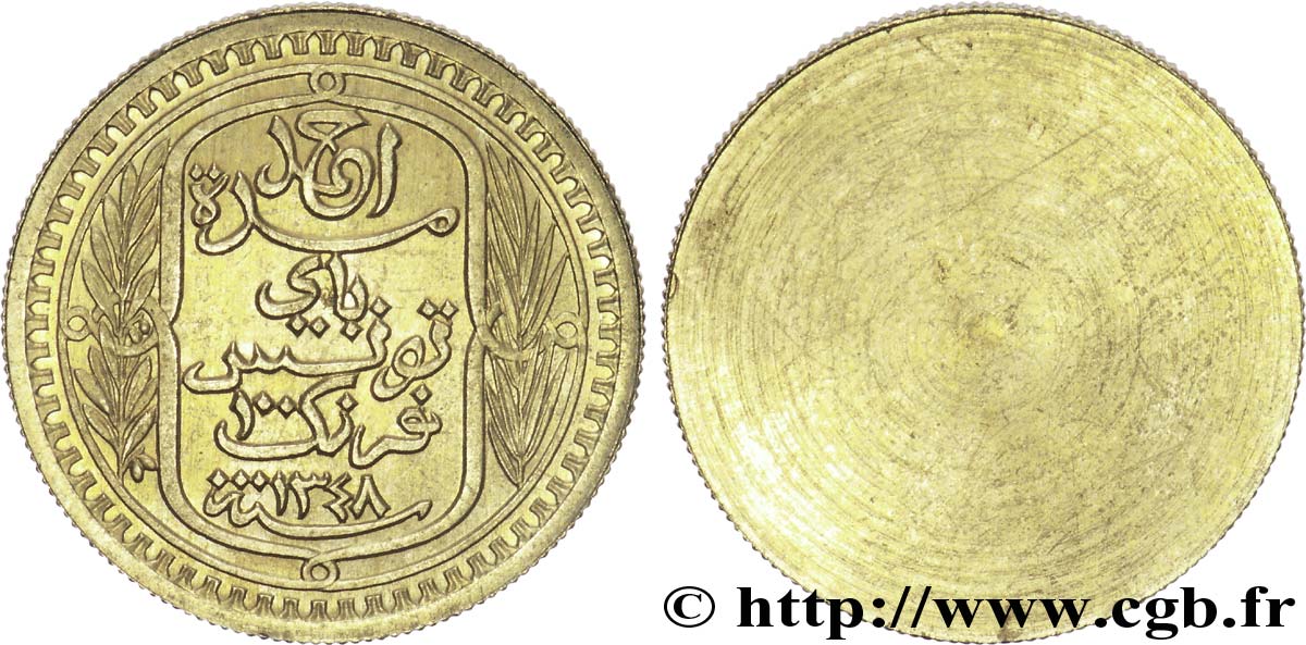 TUNISIA - FRENCH PROTECTORATE - AHMED BEY Essai uniface de 100 francs 1930 Paris MS 
