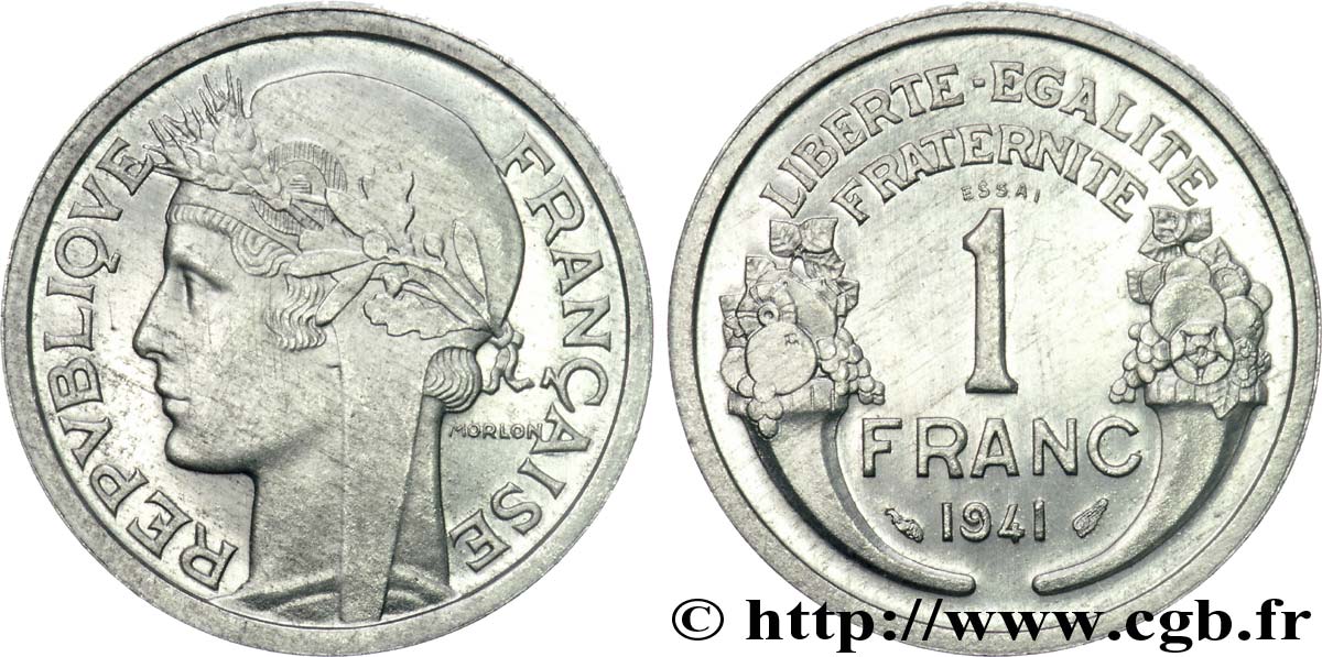 Essai en aluminium de 1 franc Morlon, lourd 1941 Paris F.220/1 SC 