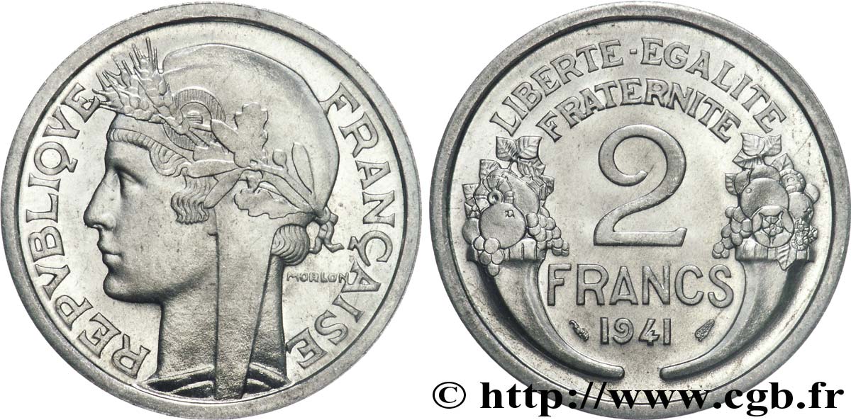 2 Francs Morlon aluminium, frappe courante 1941 Paris F.269/2 MS 