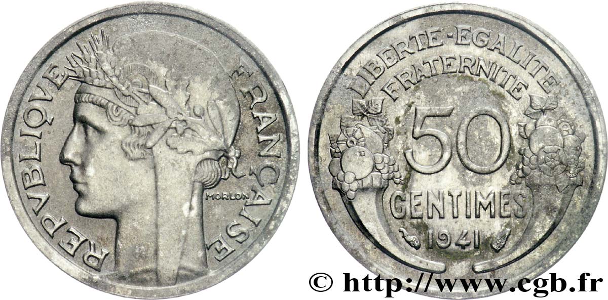 Pré-série de 50 centimes MORLON en fer, sans le mot essai 1941 Paris G.-  AU 