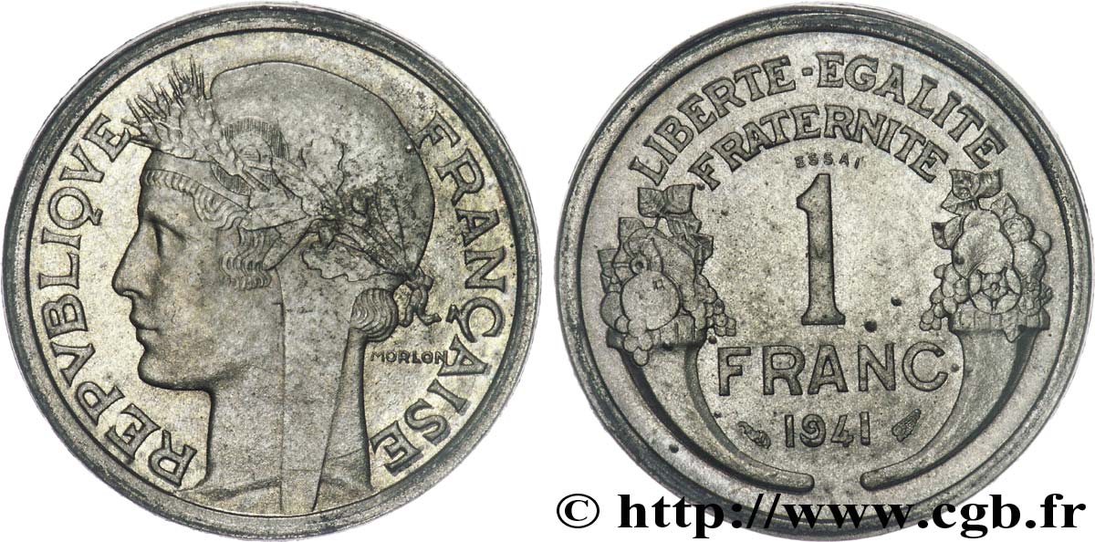 Essai de 1 franc Morlon en zinc 1941 Paris G.-  SPL 