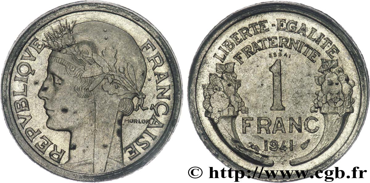 Essai de 1 franc Morlon en zinc 1941 Paris VG.-  AU 